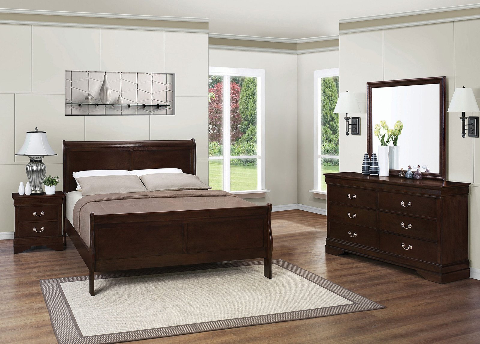 Louis Philippe Wooden Panel Bedroom Set color Black & Dark Brown - Image 2