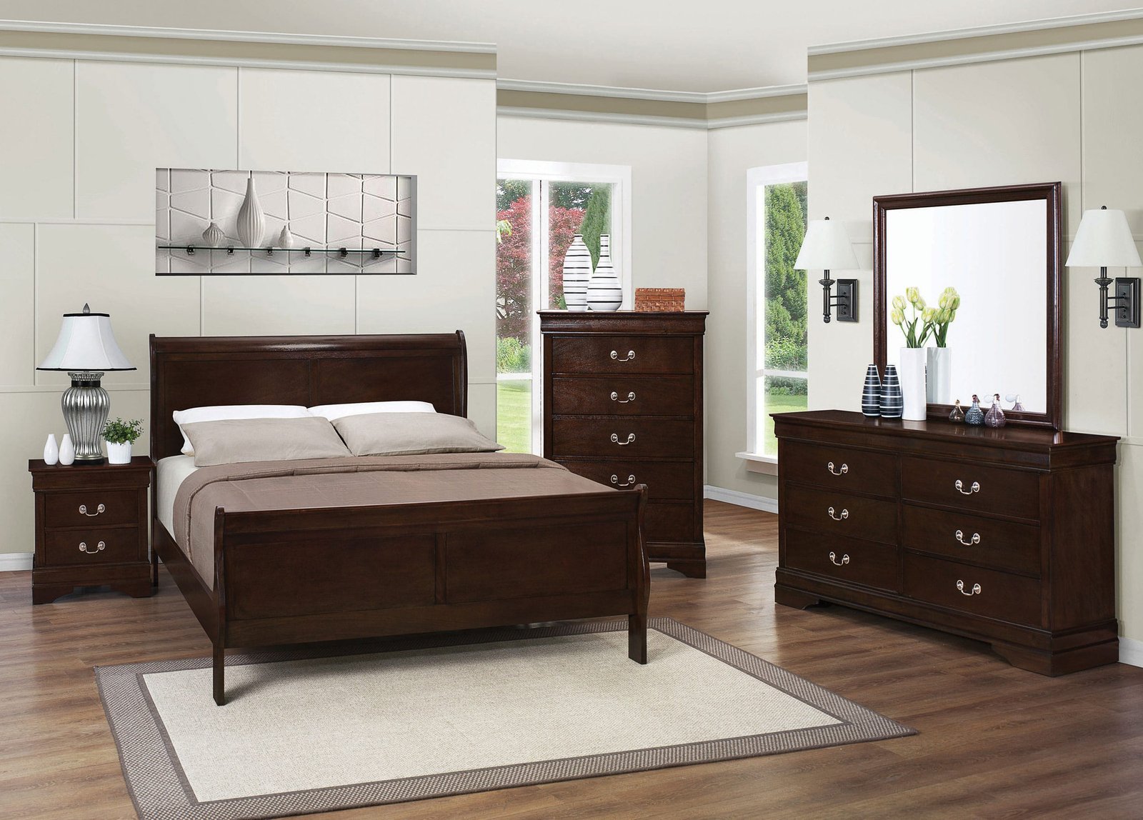 Louis Philippe Wooden Panel Bedroom Set color Black & Dark Brown - Image 3