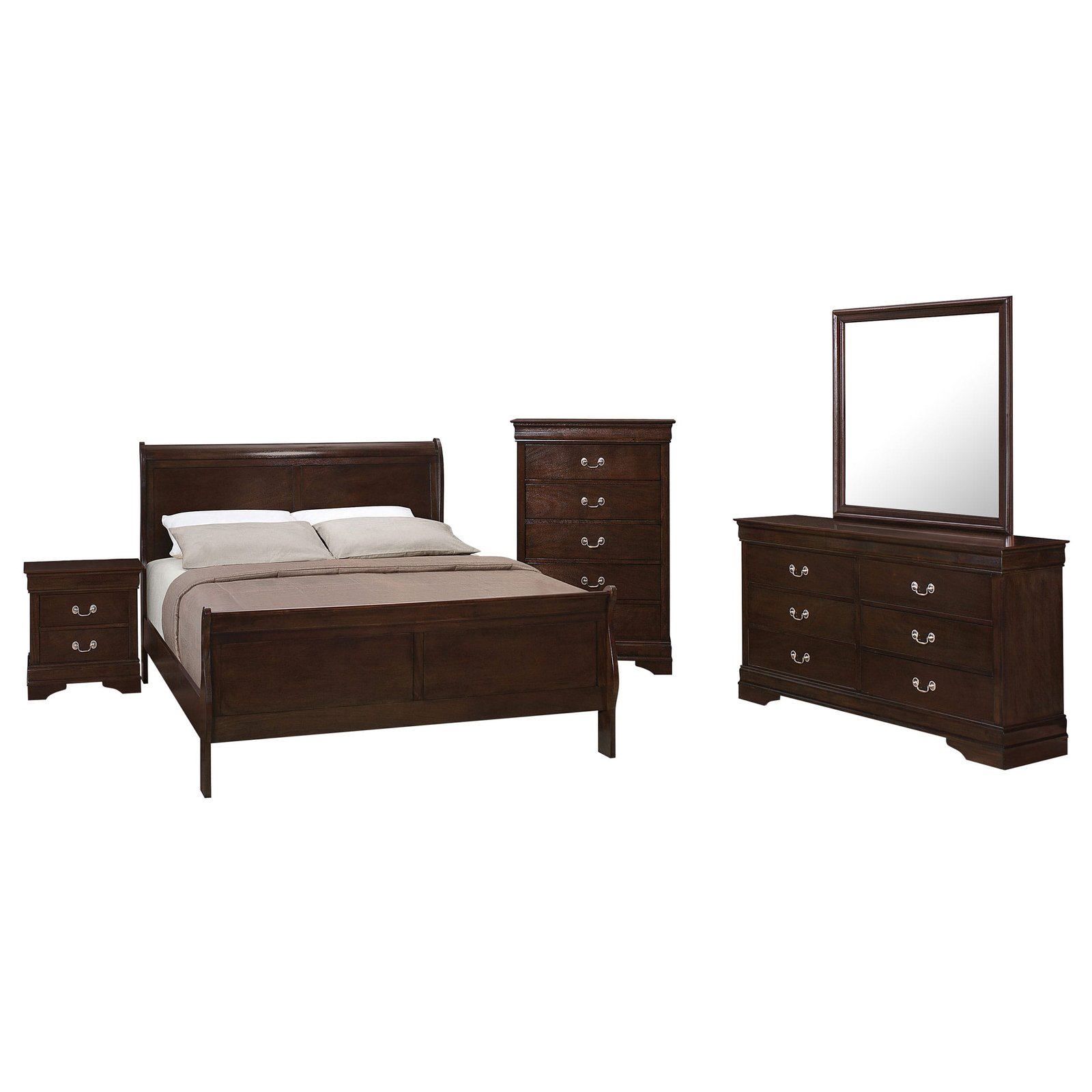 Louis Philippe Wooden Panel Bedroom Set color Black & Dark Brown - Image 12