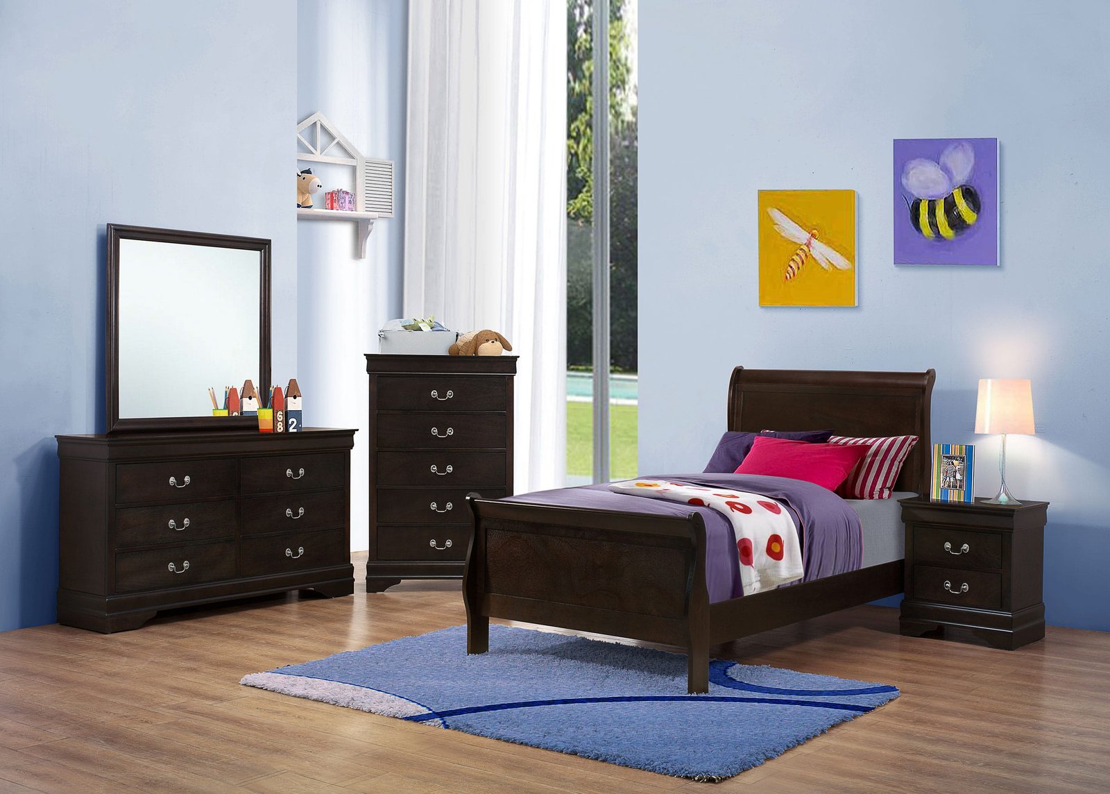 Louis Philippe Wooden Panel Bedroom Set color Black & Dark Brown - Image 18