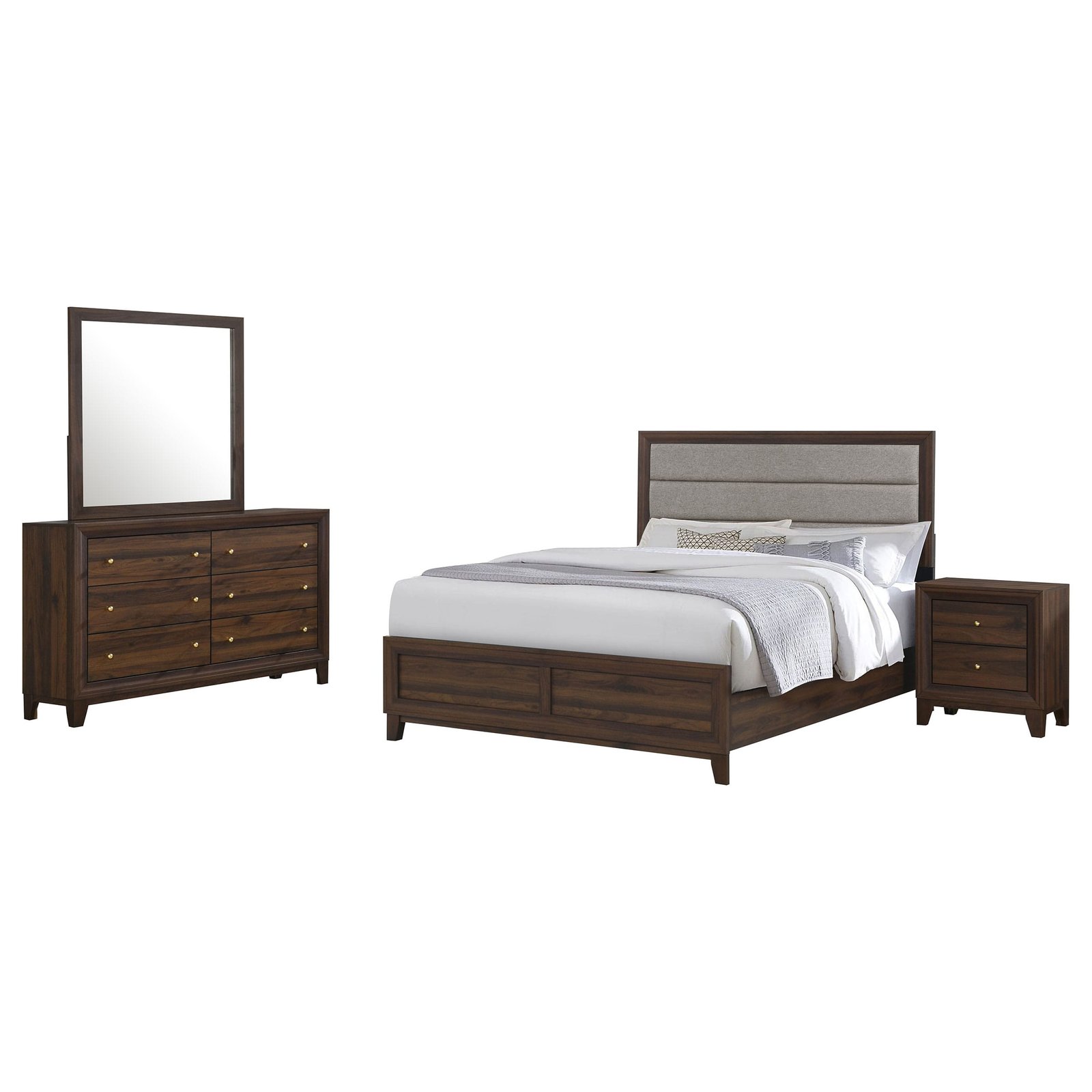Welsley Wooden Bedroom Set Upholstered Dark Brown - Image 3