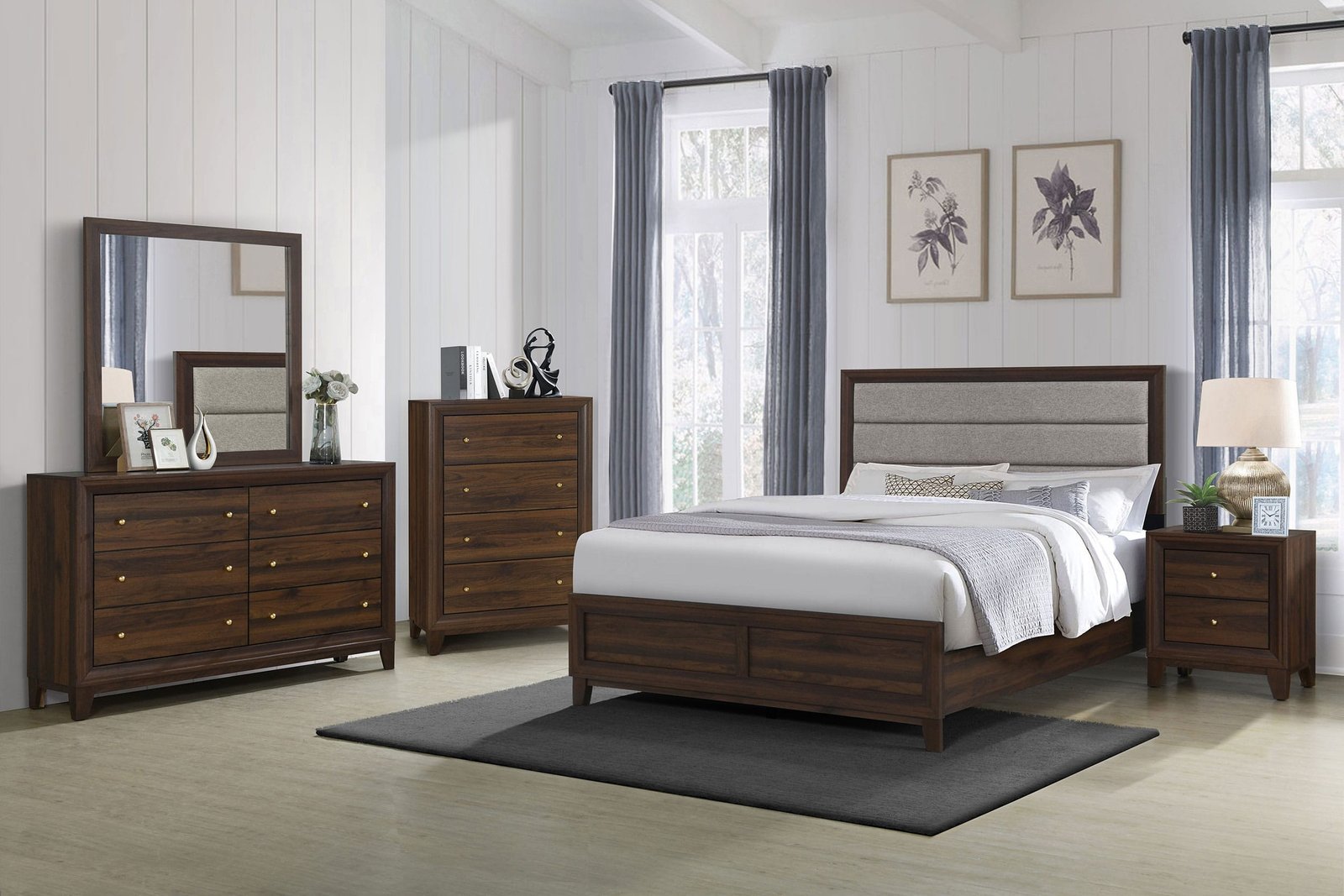Welsley Wooden Bedroom Set Upholstered Dark Brown - Image 2