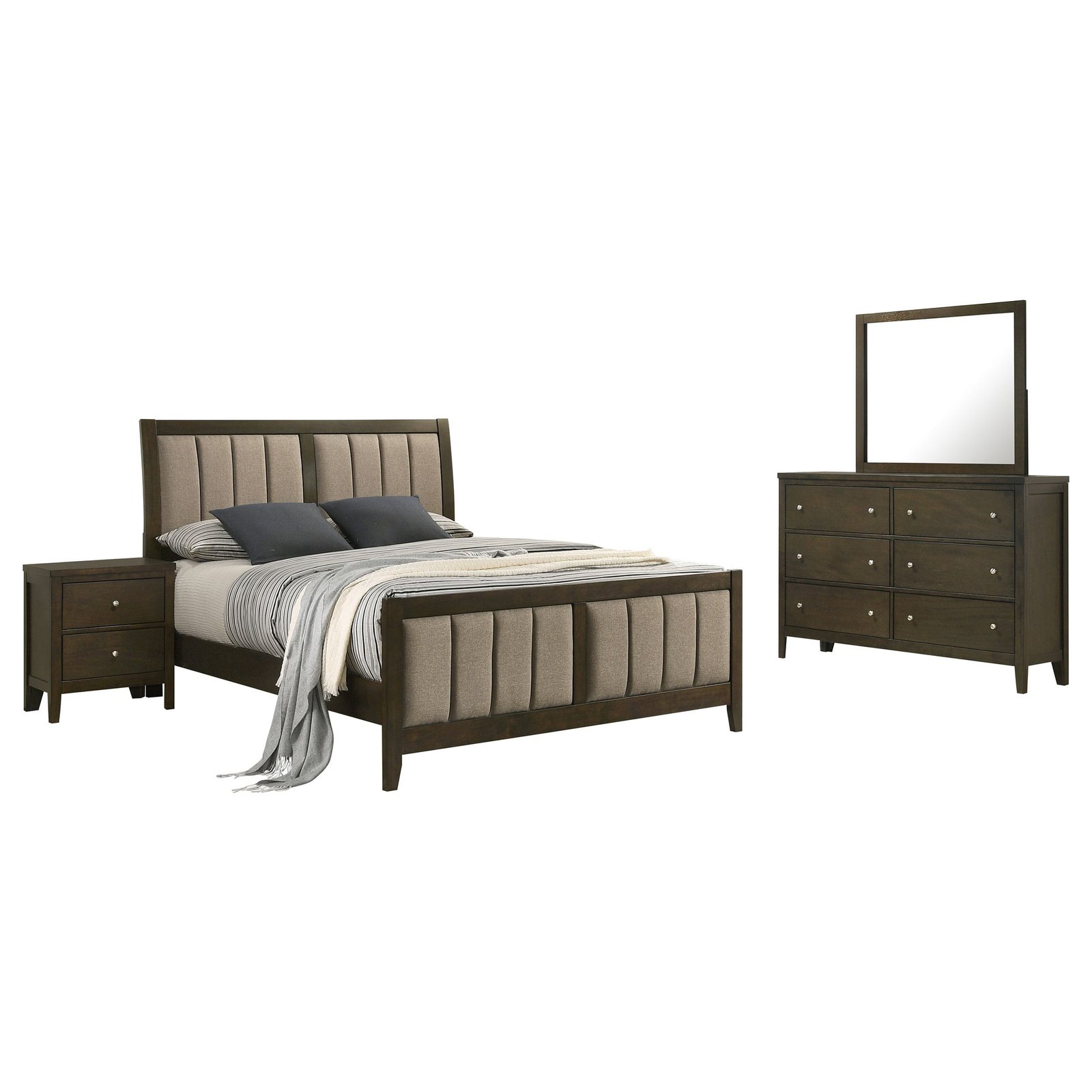 Wilkes Upholstered Bedroom Set Dark Brown - Image 3