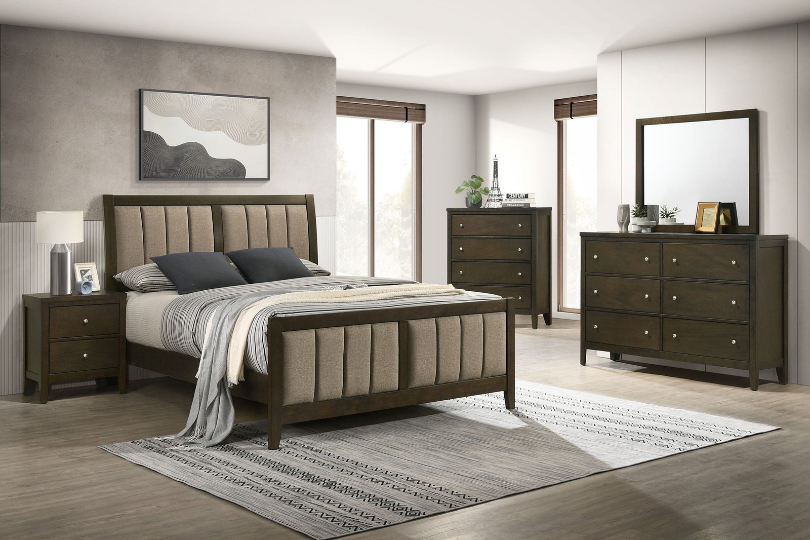 Wilkes Upholstered Bedroom Set Dark Brown - Image 2