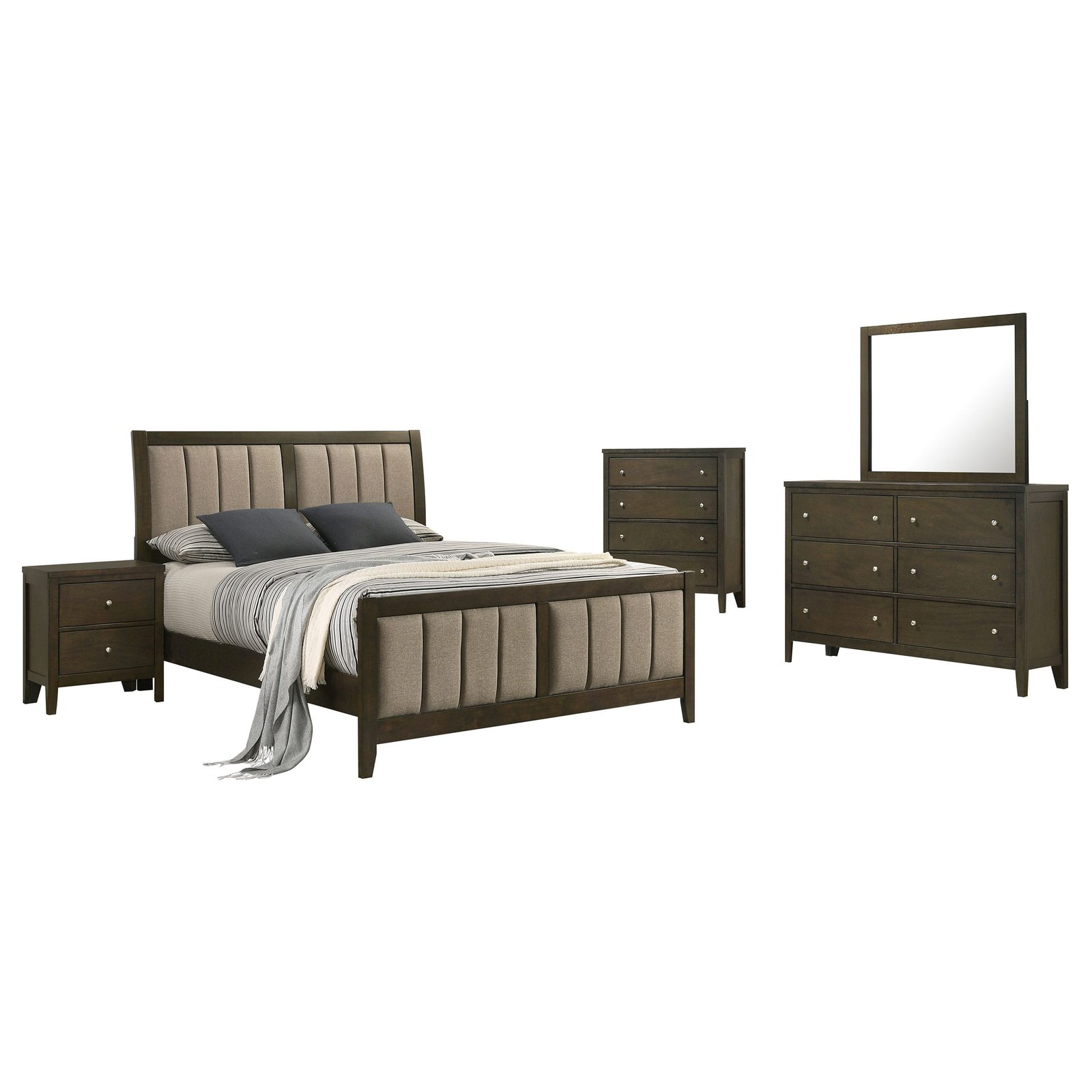 Wilkes Upholstered Bedroom Set Dark Brown - Image 6