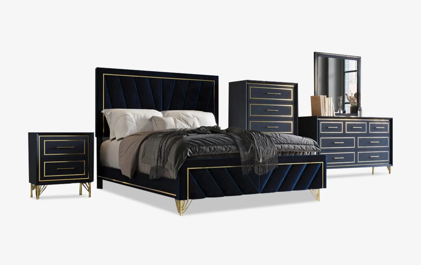 Gatsby Upholstered Bedroom Set Blue & Gold - Image 2