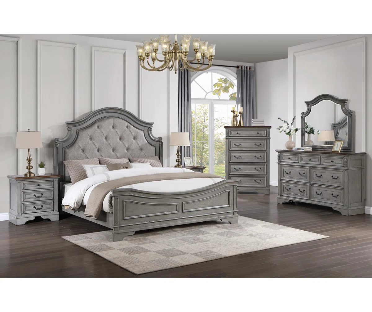 Selena Upholstered Wooden Panel Bed Frame Grey - Image 2