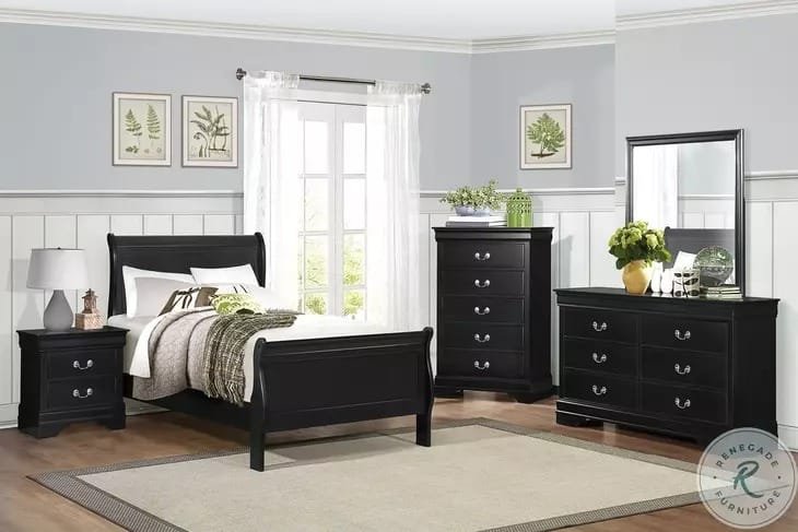 Louis Philippe Wooden Panel Bedroom Set color Black & Dark Brown - Image 19