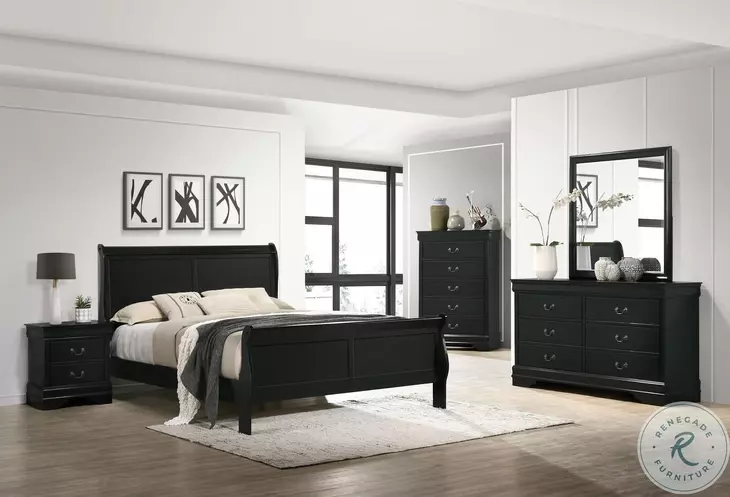 Louis Philippe Wooden Panel Bedroom Set color Black & Dark Brown - Image 15