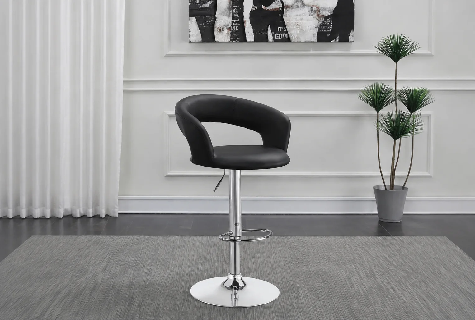 Barraza 29-inch Adjustable Height Bar Stool Black and Chrome