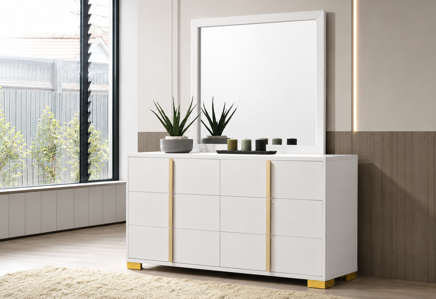 Marceline 6-drawer Dresser with Mirror White