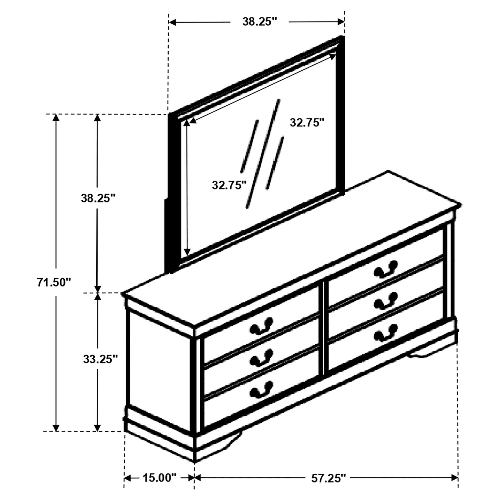 Louis Philippe 6-drawer Dresser and Mirror White - Image 3
