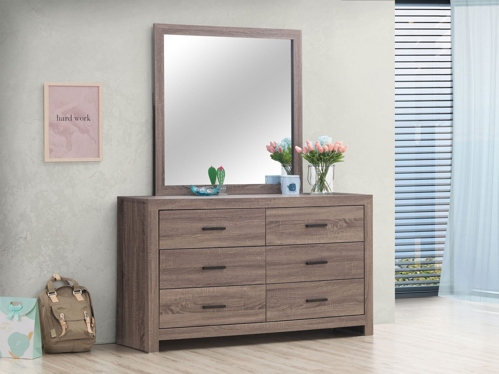 Brantford 6-drawer Dresser with Mirror Oak