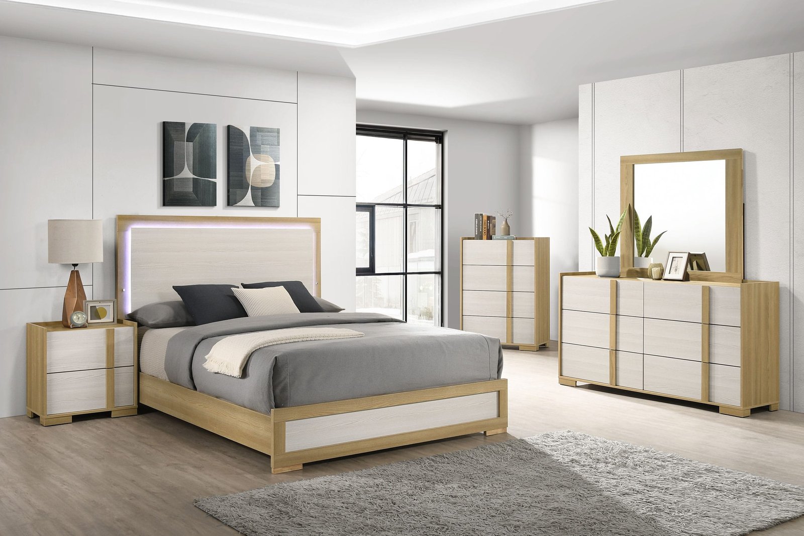 Hyland Panel Bed LED Headboard Natural - Image 2