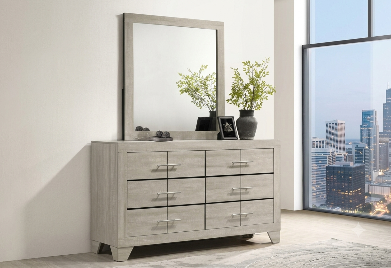 Trenton 6-drawer Bedroom Dresser With Mirror Rustic Cream