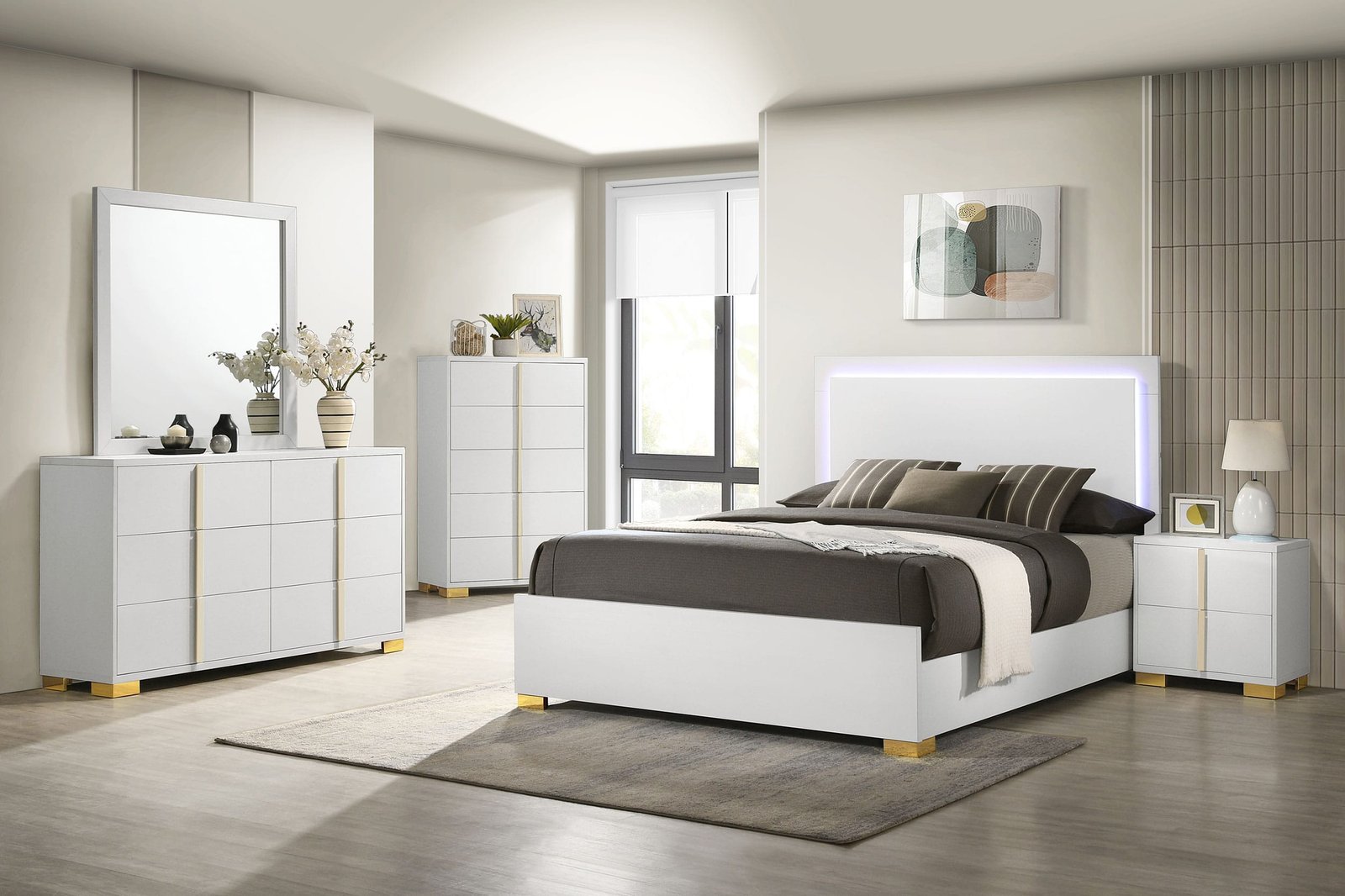 Marceline Wood LED Panel Bed White - Image 3