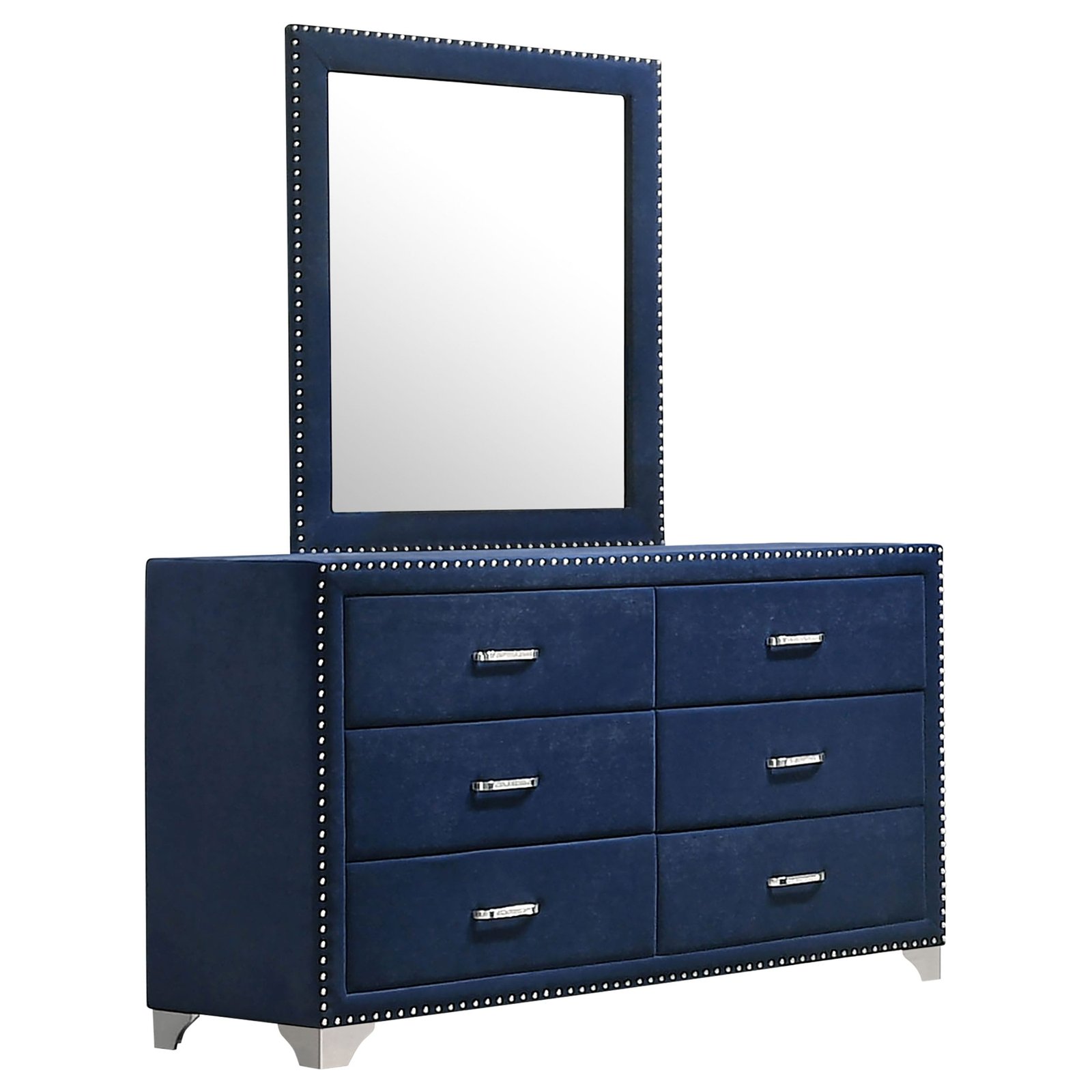 Melody 6-drawer Upholstered Dresser with Mirror Blue - Image 2