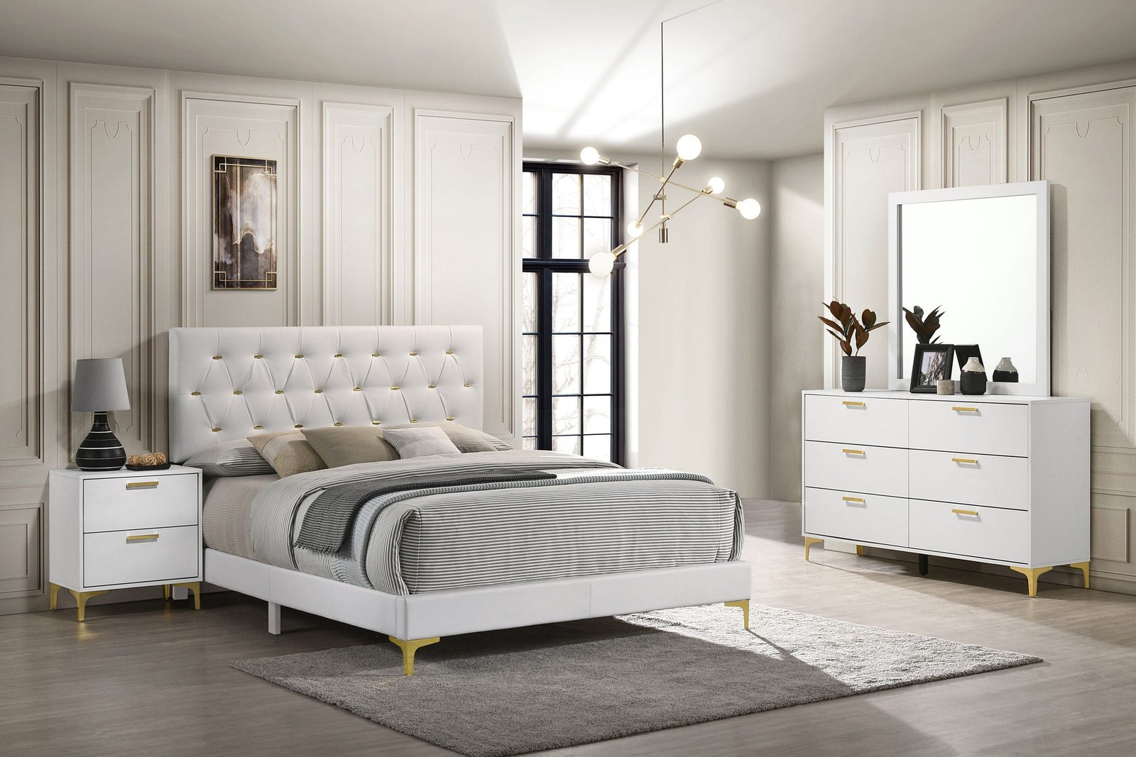 Kendall Upholstered Bedroom Set White and Black - Image 2