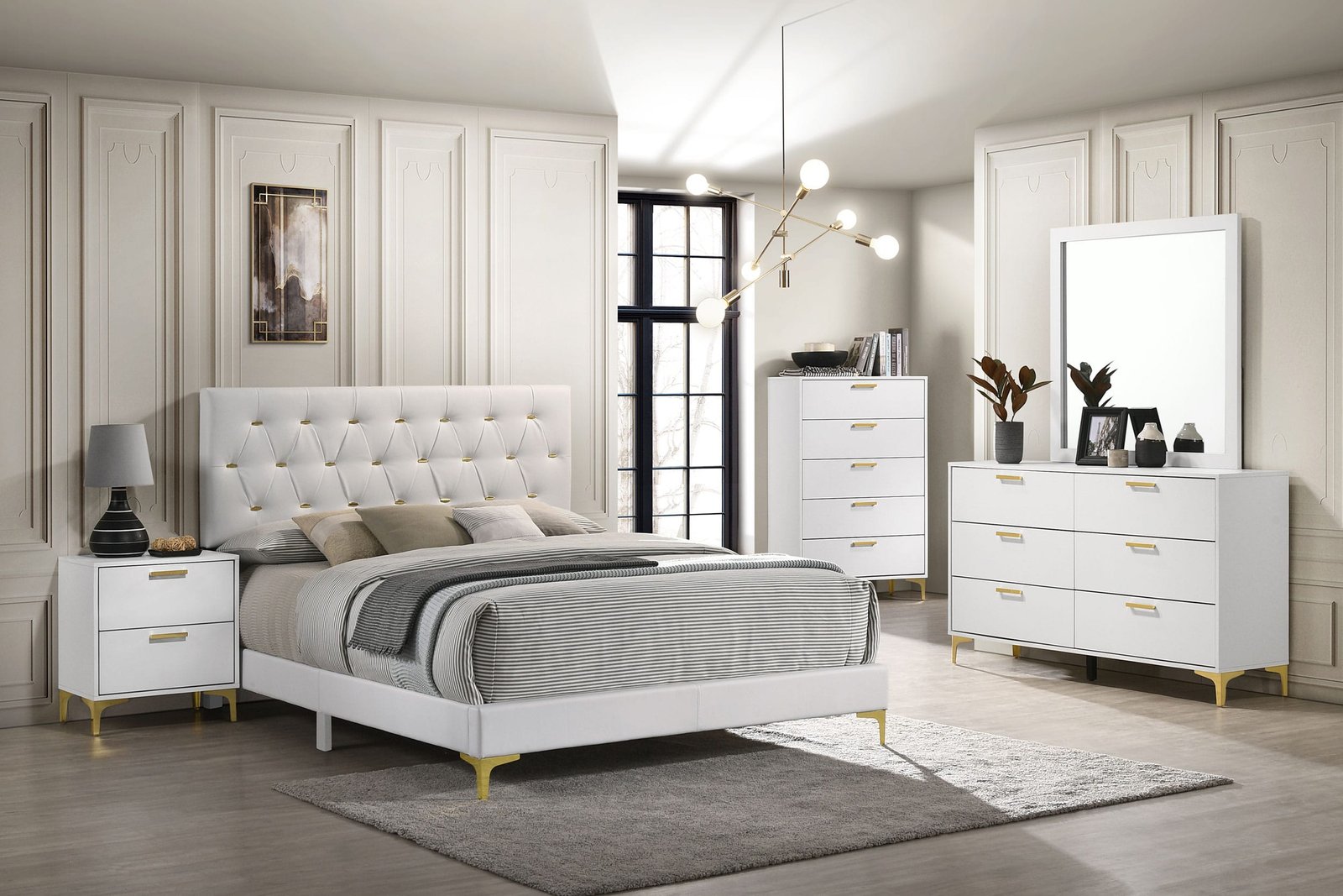 Kendall Upholstered Bedroom Set White and Black - Image 4