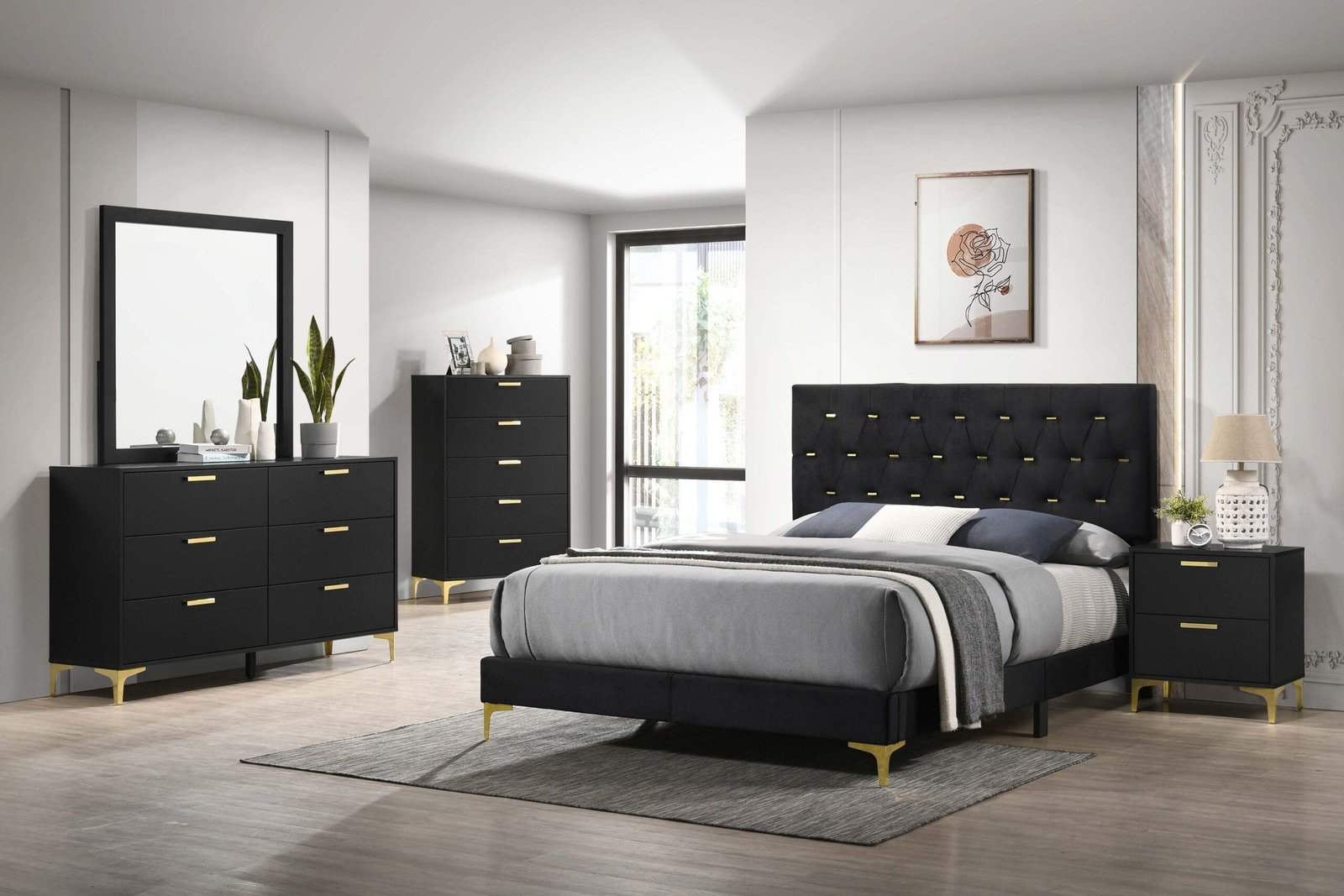 Kendall Upholstered Bedroom Set White and Black - Image 3