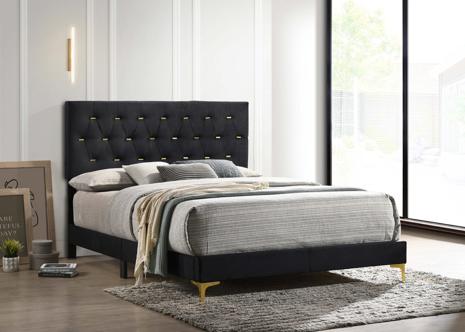 Kendall Upholstered Panel Bed Black & White - Image 2