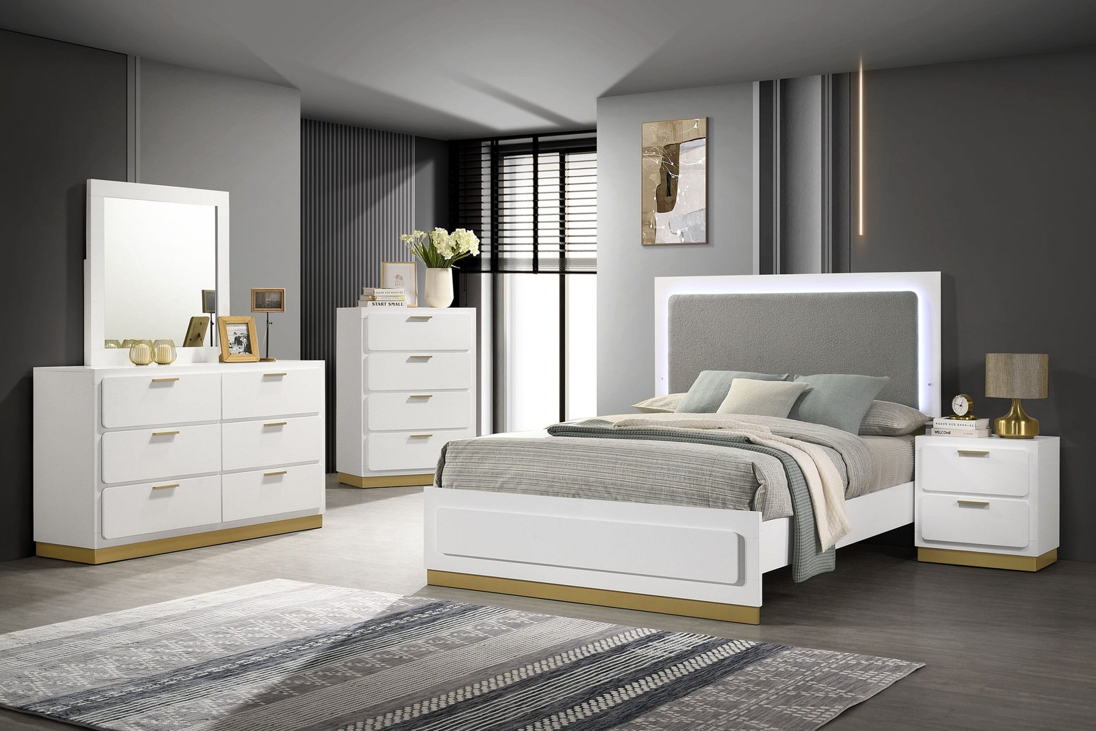 Caraway Wood LED Panel Bed Black & White - Image 2