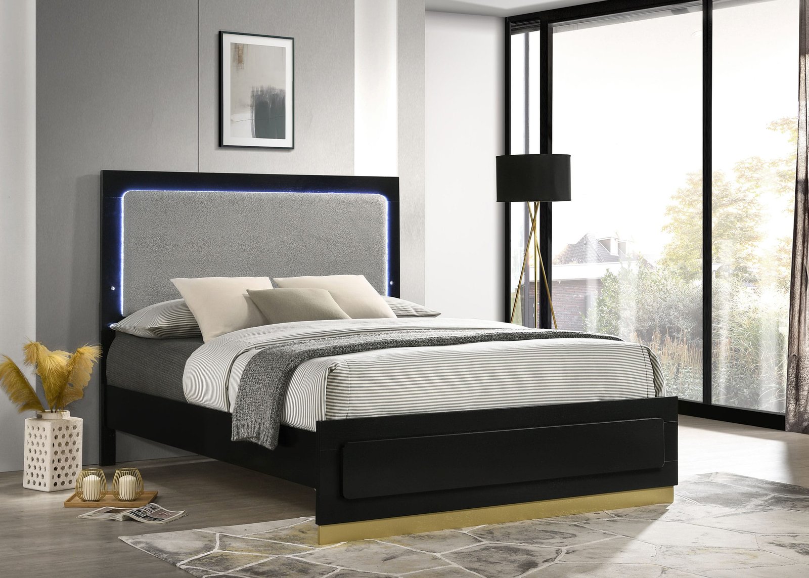 Caraway Wood LED Panel Bed Black & White - Image 3