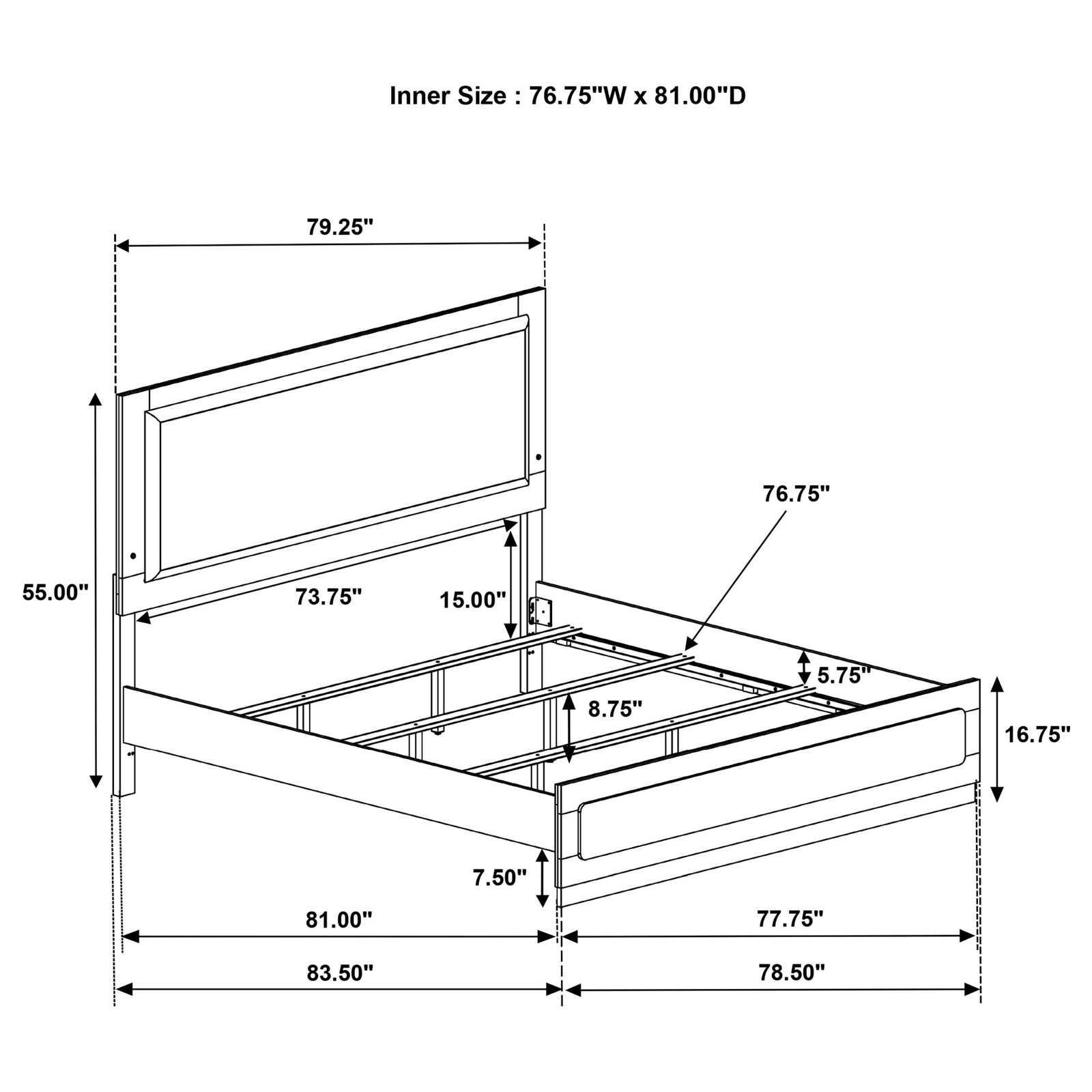 Caraway Wood LED Panel Bed Black & White - Image 7