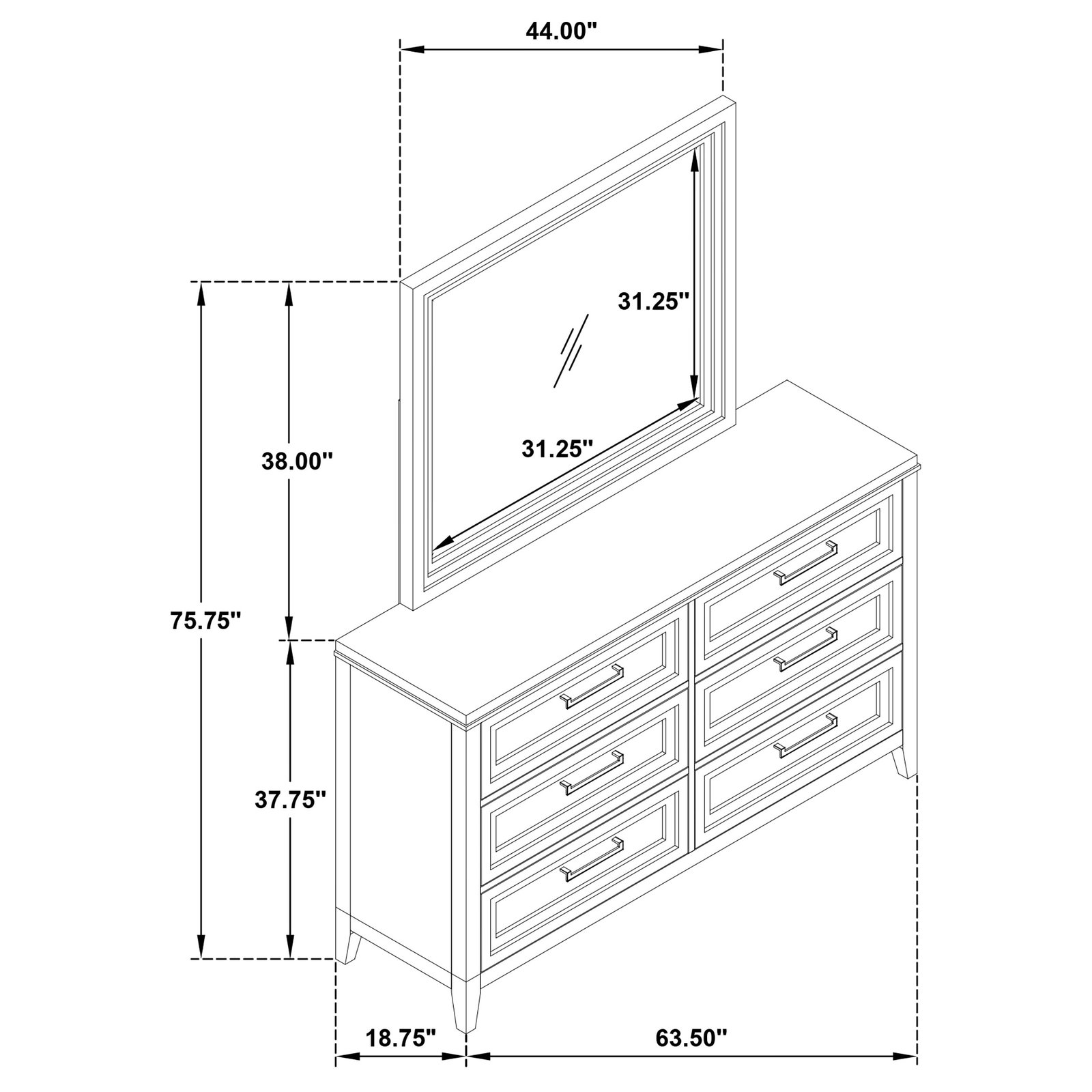 Marielle 6-drawer Dresser with Mirror Distressed White Dresser - Image 2