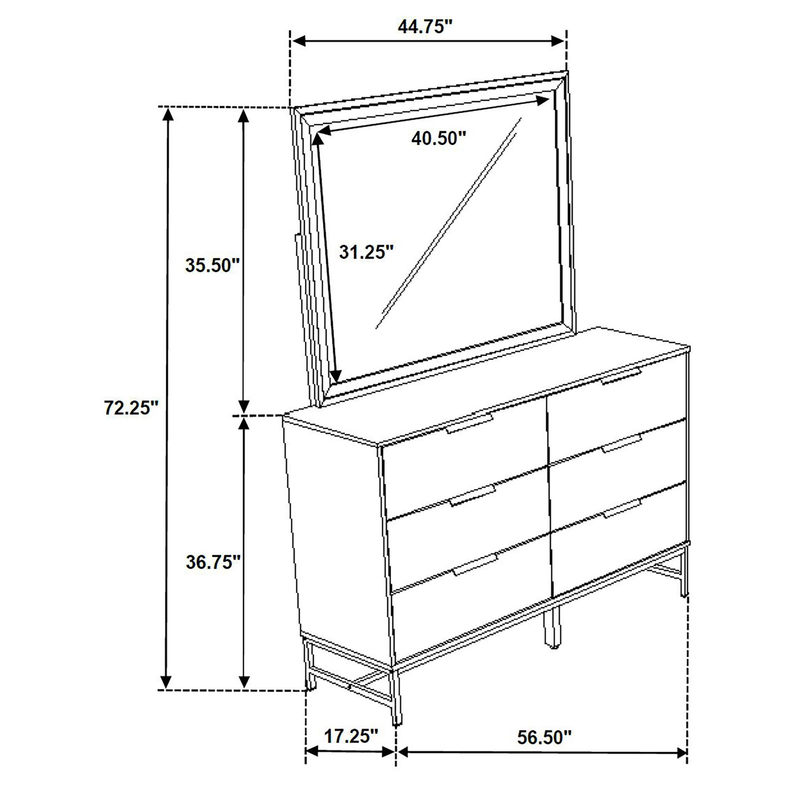 Sonora 6-drawer Dresser with Mirror White | White Dresser - Image 3