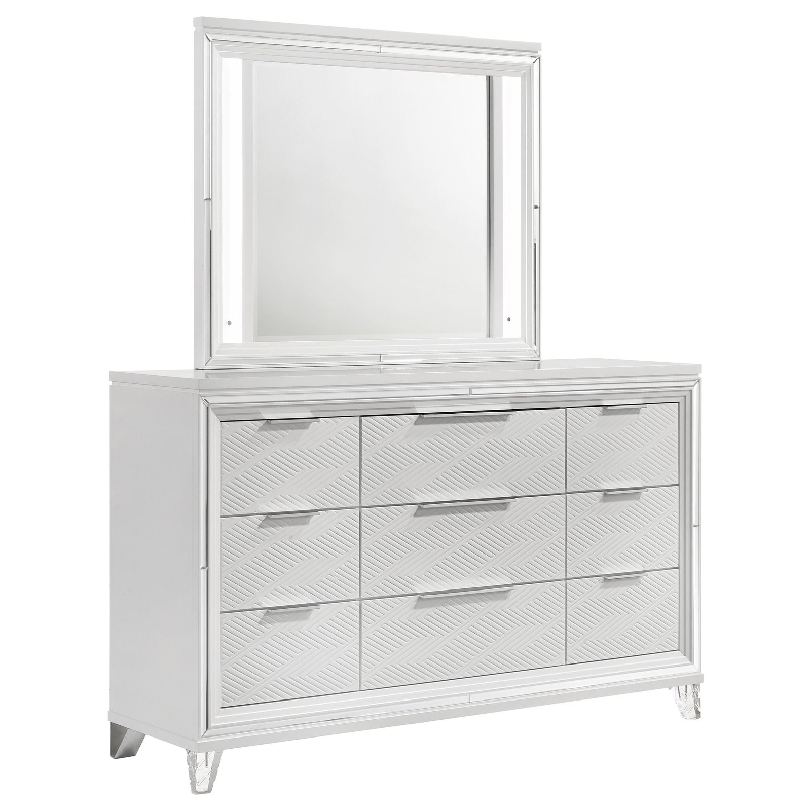Marmore 9-drawer Dresser and LED Mirror White Dresser - Image 7