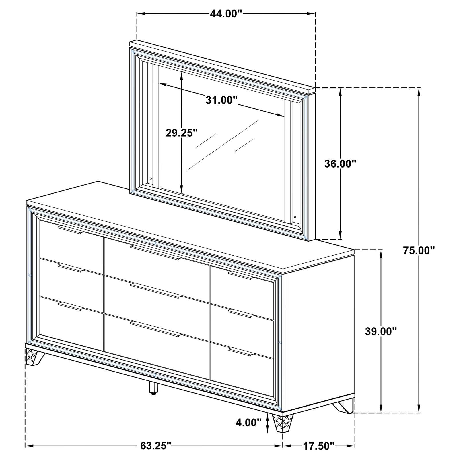 Marmore 9-drawer Dresser and LED Mirror White Dresser - Image 2