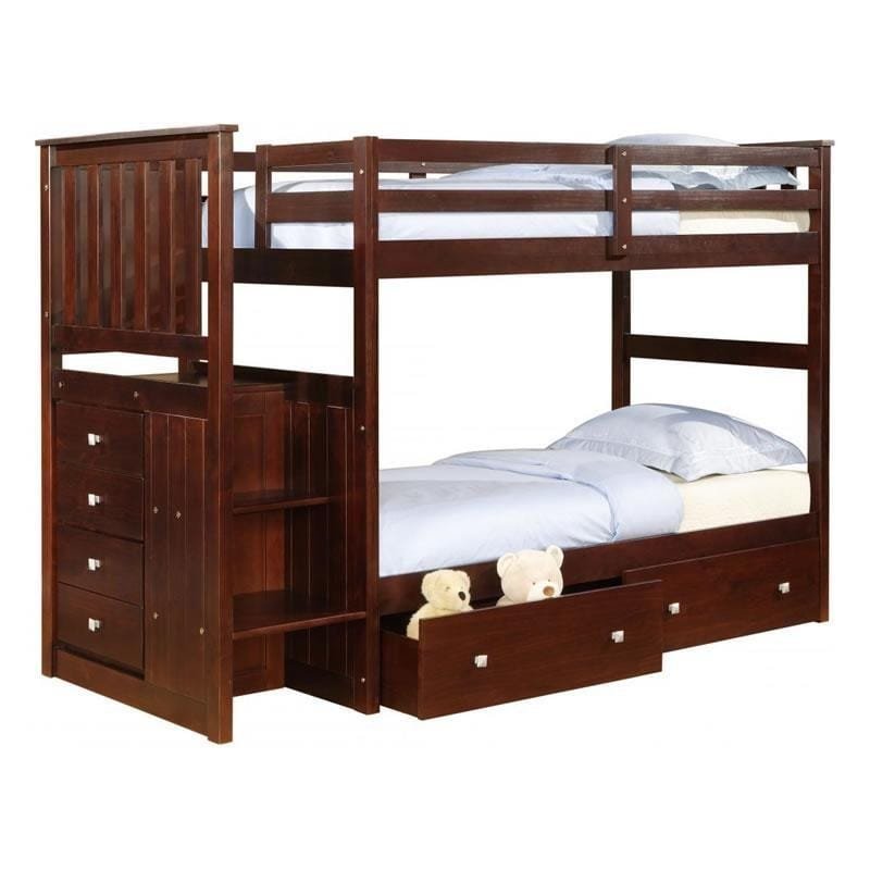 Mission Stairway Twin Over Twin Bunkbed Dual Underbed Drawers Dark brown - Image 2