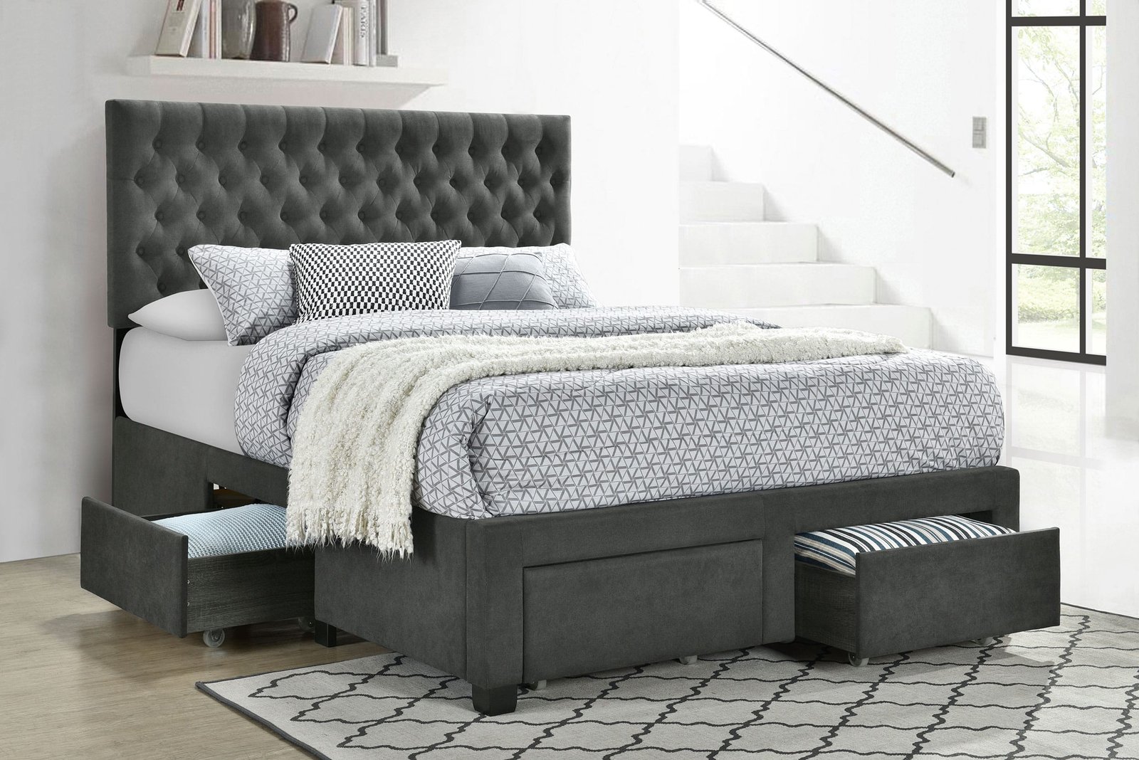 Soledad Upholstered Storage Panel Bed Grey & Light Grey
