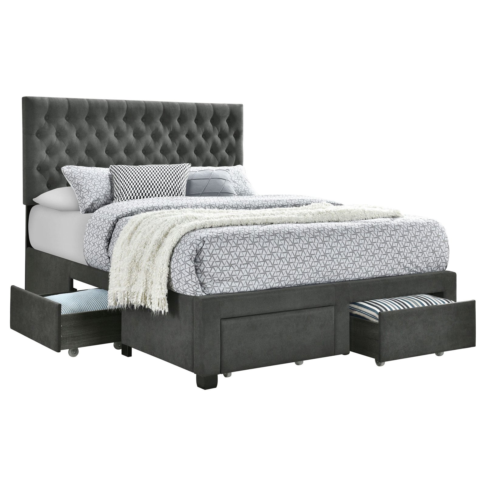 Soledad Upholstered Storage Panel Bed Grey & Light Grey - Image 2