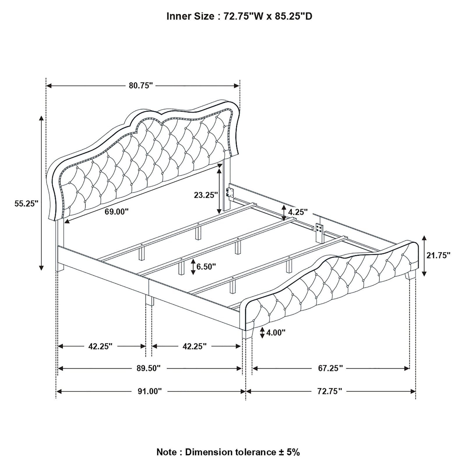 Bella Upholstered Panel Bed Grey - Image 4