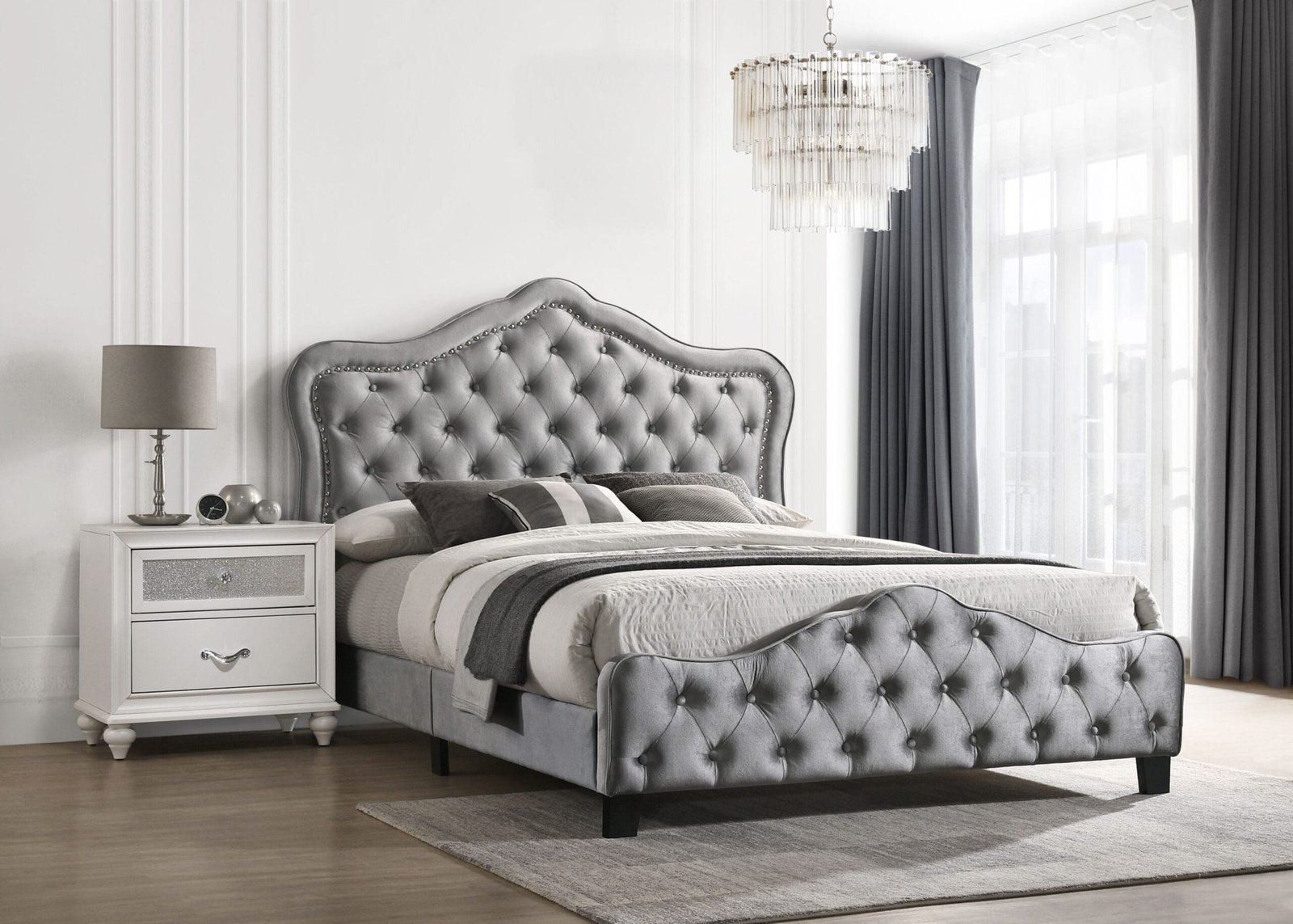 Bella Upholstered Panel Bed Grey - Image 3