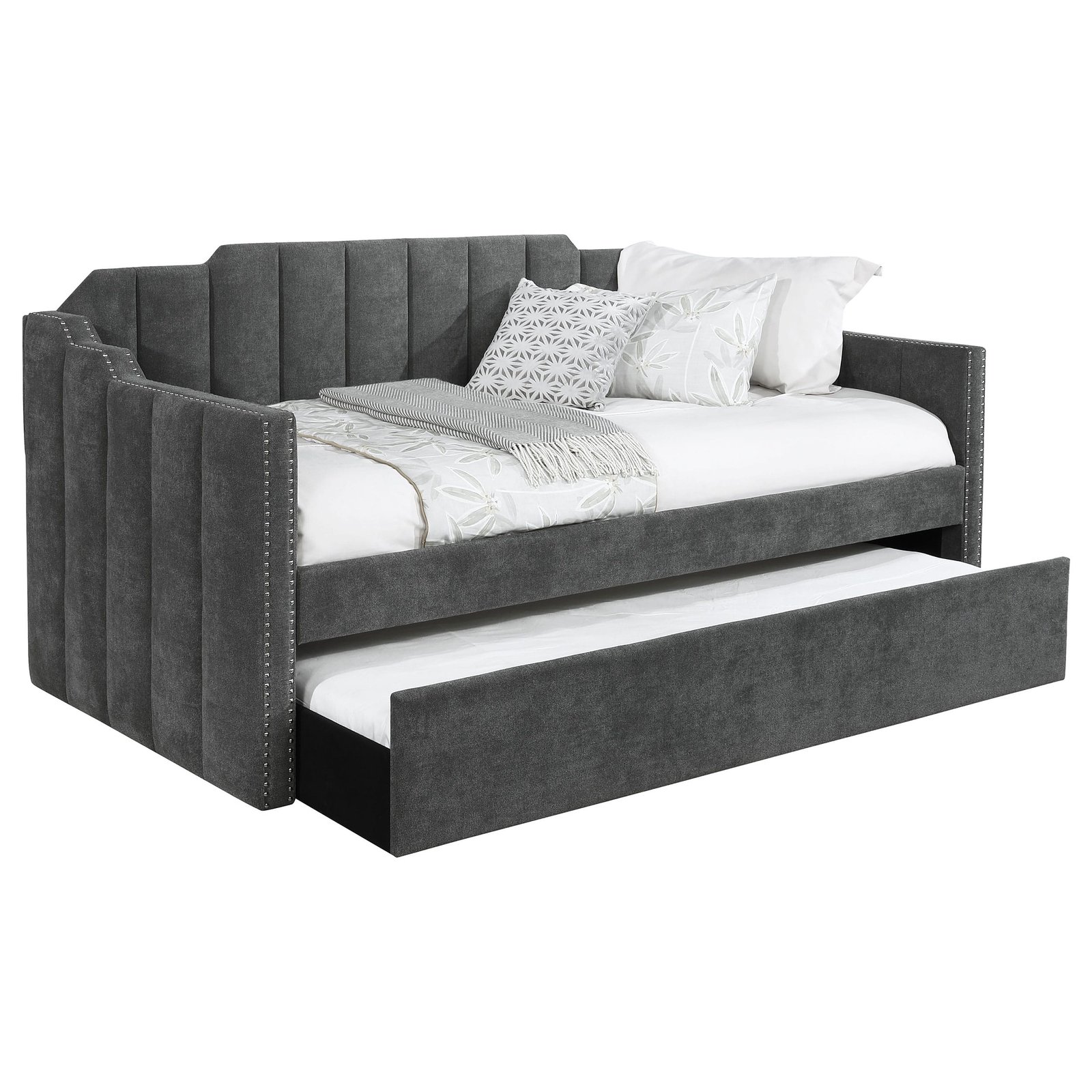 Kingston Upholstered Twin Daybed with Trundle Charcoal - Image 3