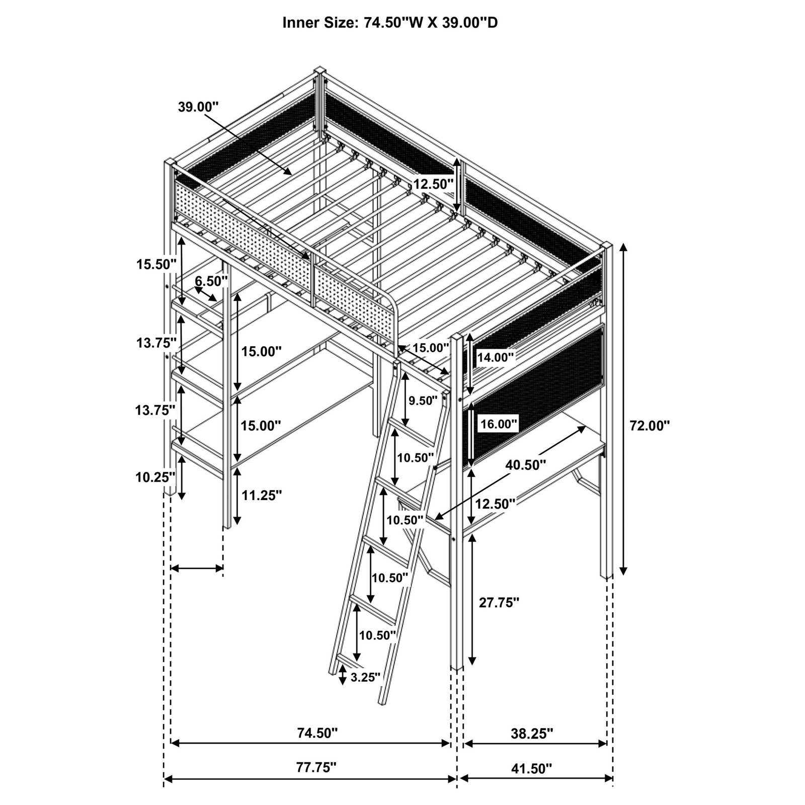 Campus 3-shelf Metal Twin Workstation Loft Bed Matte White - Image 6