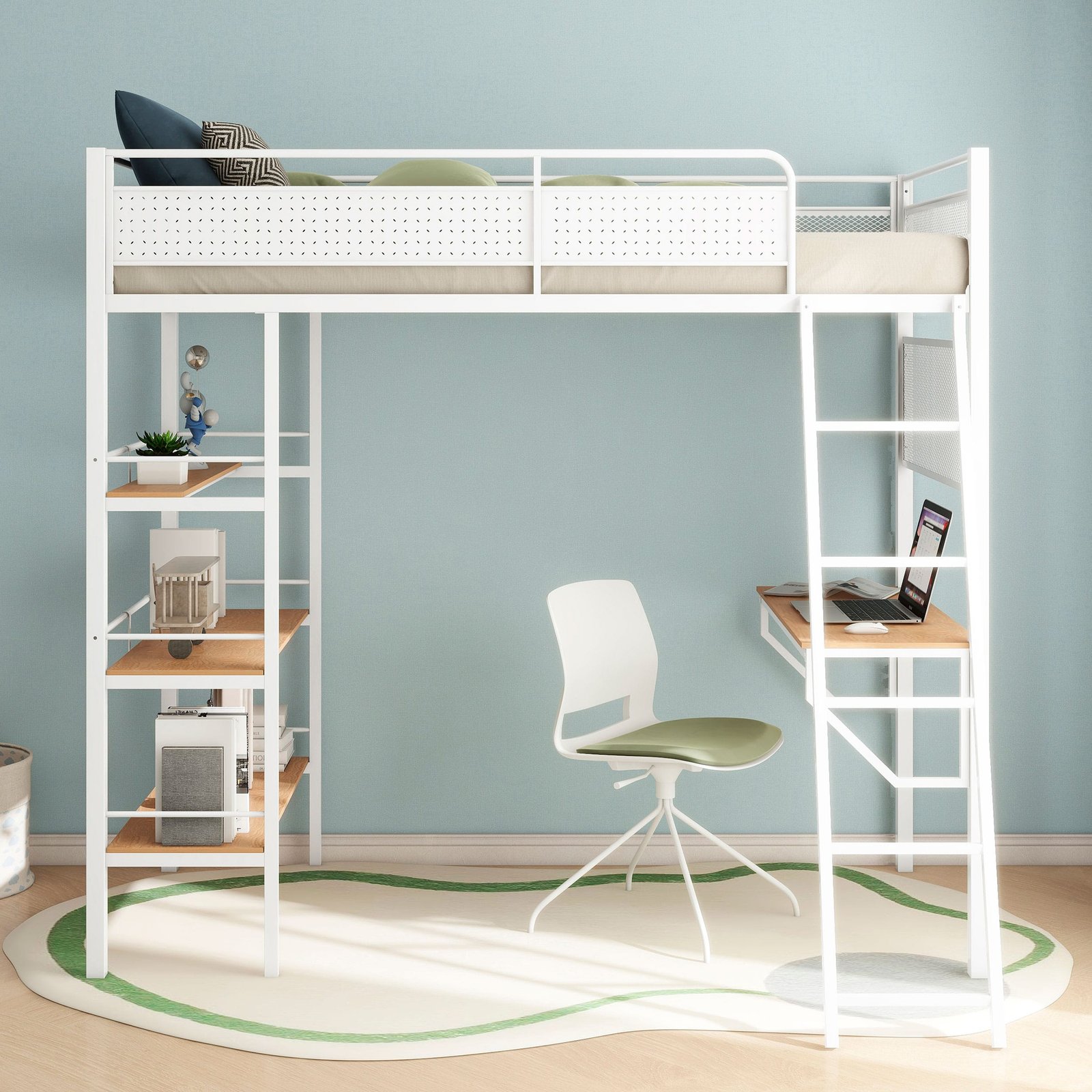 Campus 3-shelf Metal Twin Workstation Loft Bed Matte White - Image 2