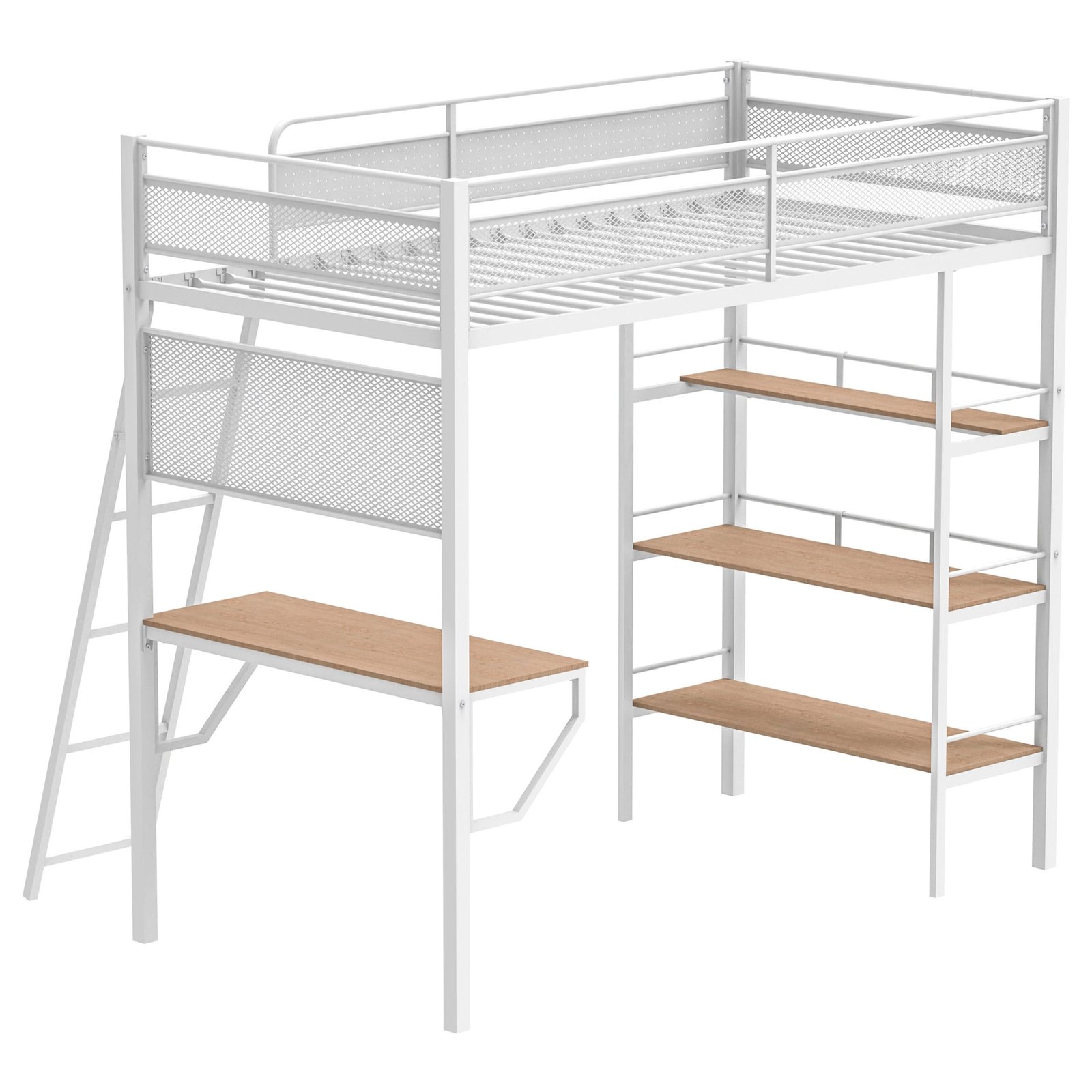 Campus 3-shelf Metal Twin Workstation Loft Bed Matte White - Image 3