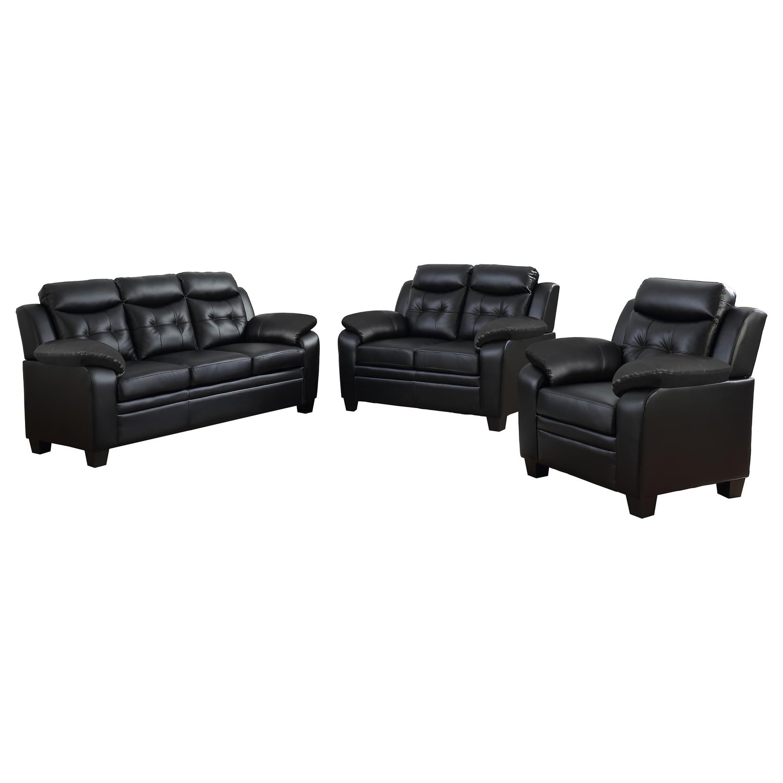 Finley 3-piece Upholstered Padded Arm Tufted Sofa Set Black - Image 2