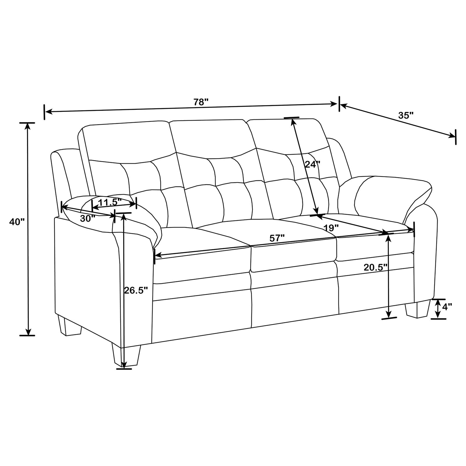 Finley Upholstered Padded Arm Tufted Sofa Black - Image 4