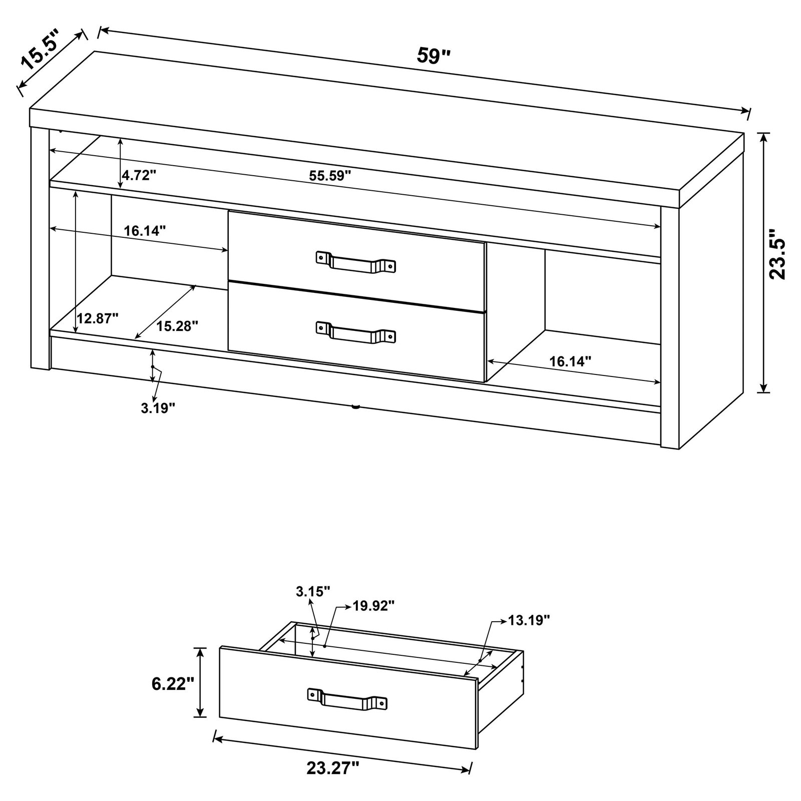Burke 2-drawer Engineered Wood 59-inch TV Stand Grey Driftwood - Image 4