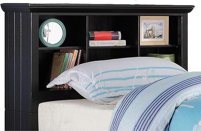 Wood Twin Size Storage Bed,Trundle Bed, Bookcase Headboard Black - Image 5