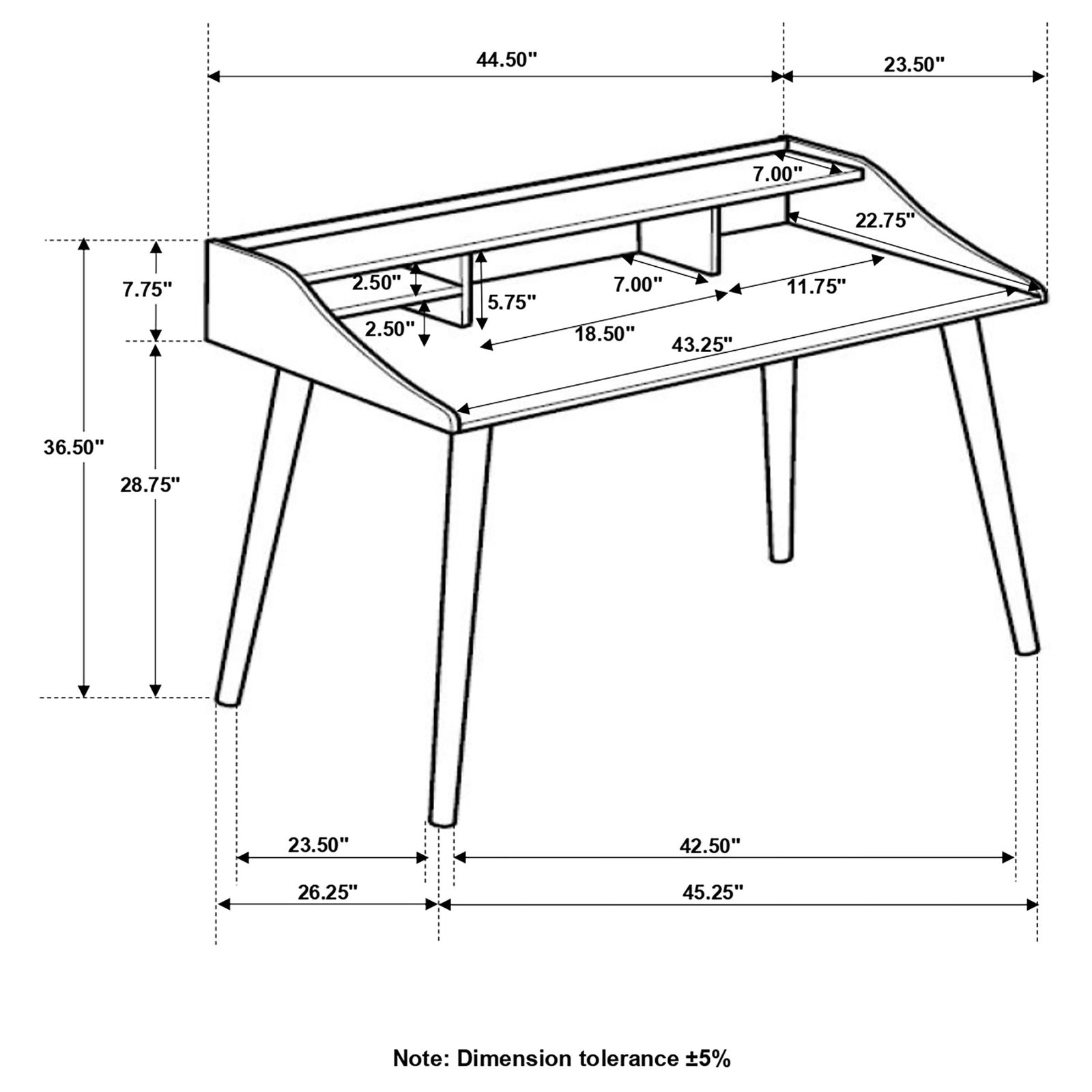 Percy 45-inch 4-compartment Writing Desk Grey - Image 3