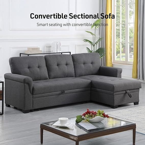 Lucca Linen Dark Gray Reversible Sleeper Sectional - Image 5