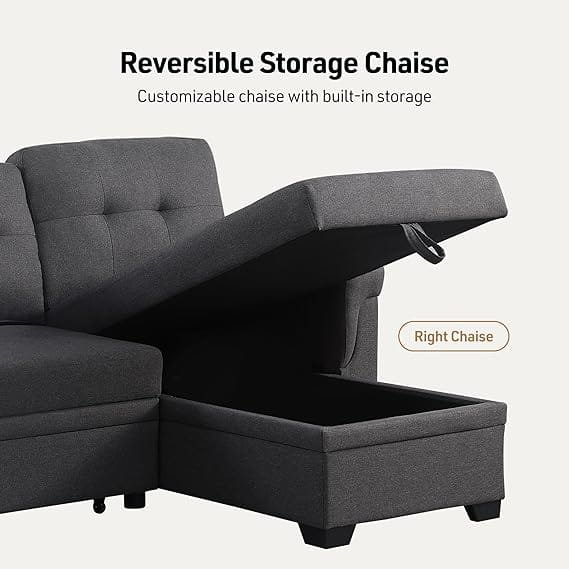 Lucca Linen Dark Gray Reversible Sleeper Sectional - Image 4