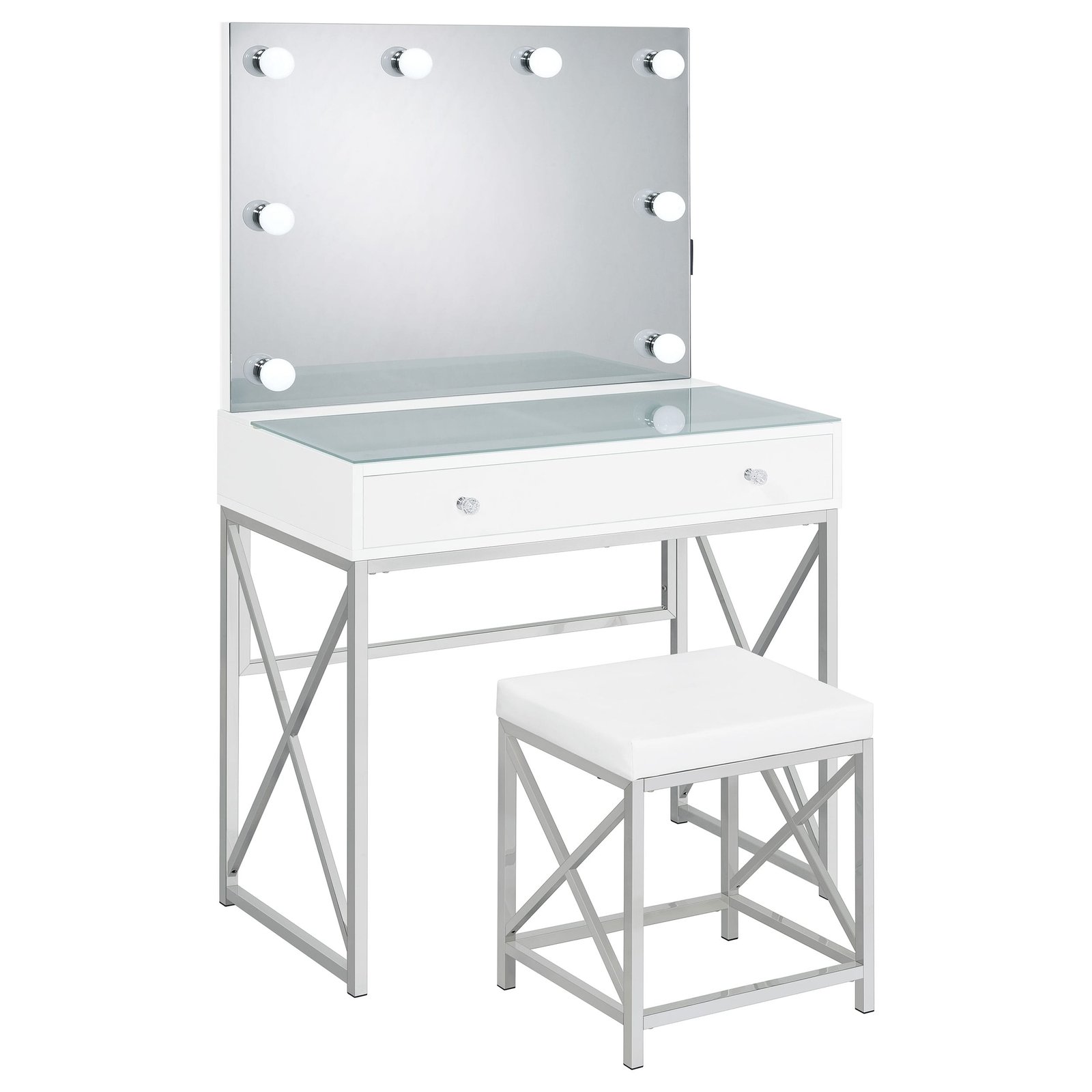 Eliza Vanity Set with Lighting & Stool White and Chrome - Image 2