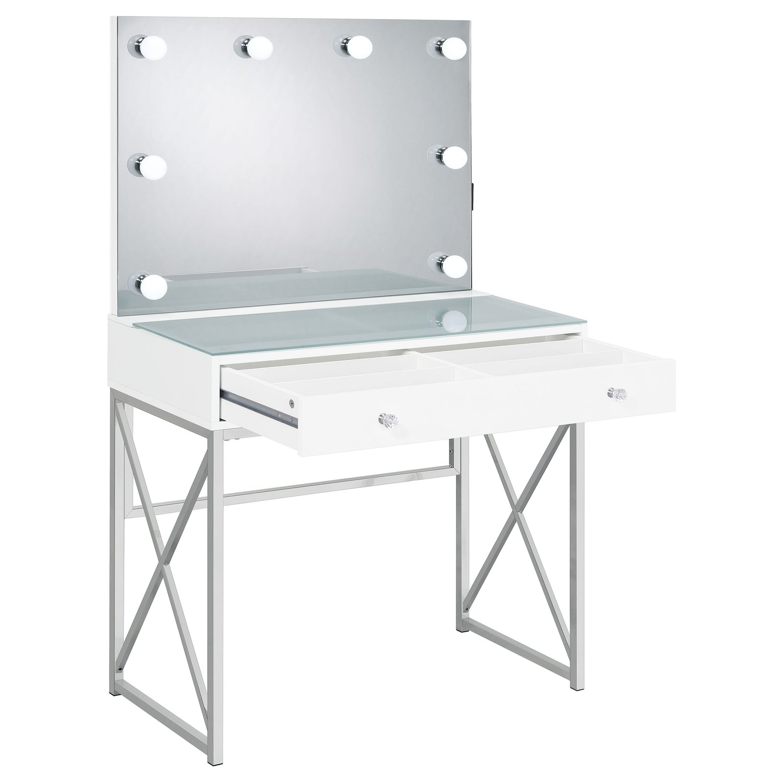 Eliza Vanity Set with Lighting & Stool White and Chrome - Image 3
